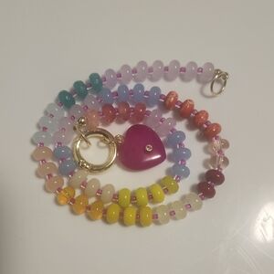 All Natural Stones Heart Necklace with Gold Ring Clasp 17inch Gemstones Necklace